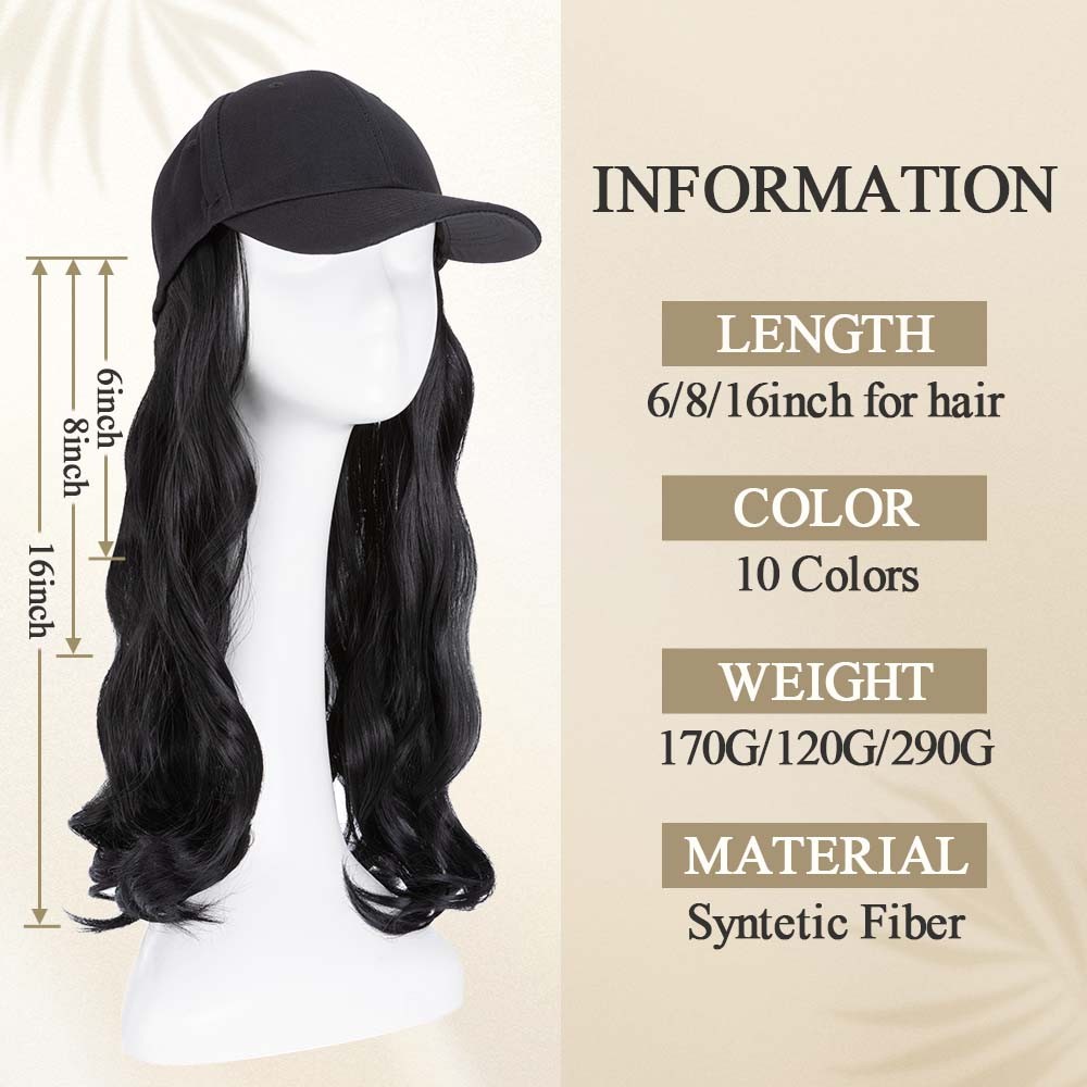 6in/8in/16in Baseball Cap with Hair Extensions Natural As Human Hat Hairpiece US