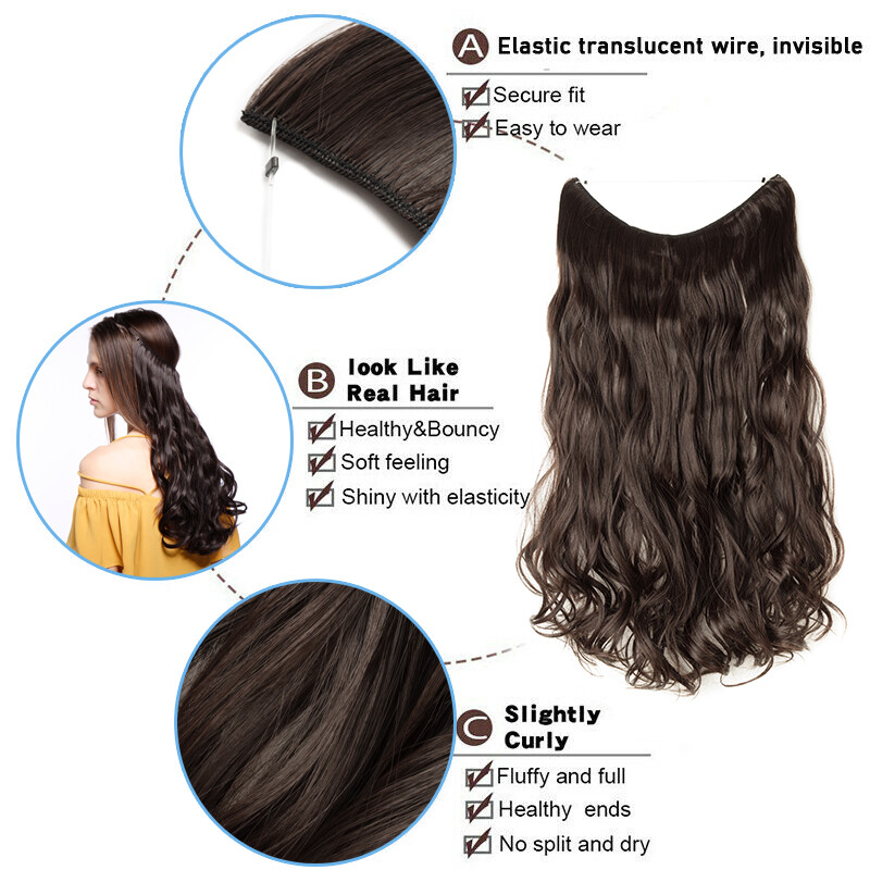 US Wire In Hair Extensions Elastic Band Secret Miracle Ring 100% Real Thick Hair