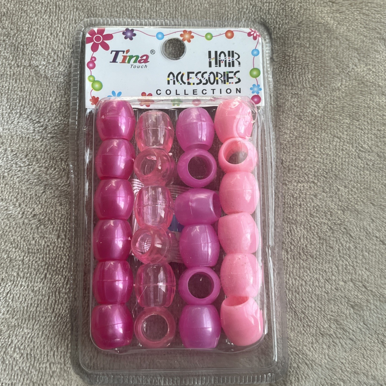 Tina touch Multicolor Large hole plastic Hair Beads 24 Count