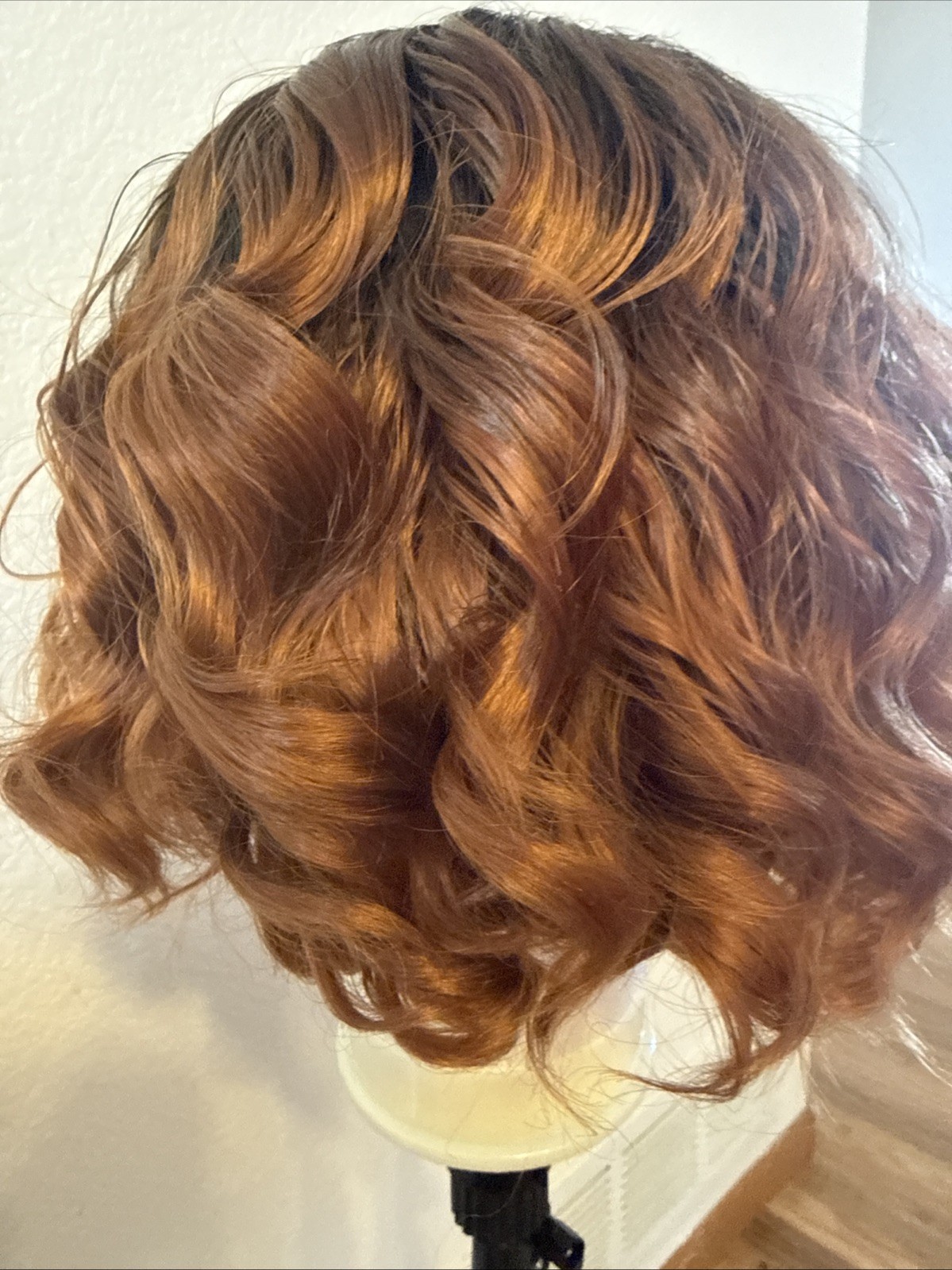 Wig hair, pixie black Ombré To Auburn Curls 12” Long Open Welt Lace Cap 278