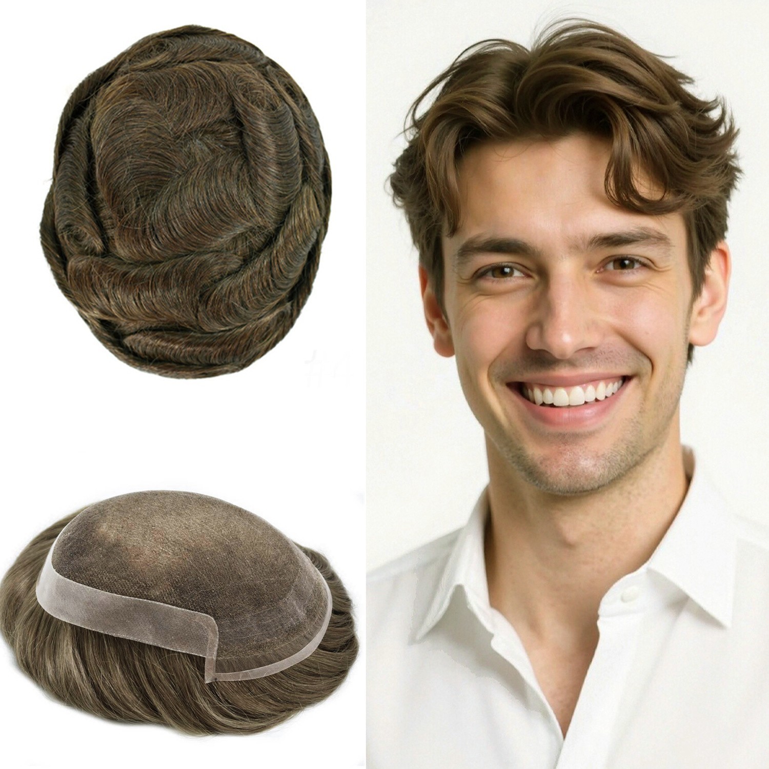 French Lace Front Mens Toupee Hairpiece Human Hair Replacement System Natural US