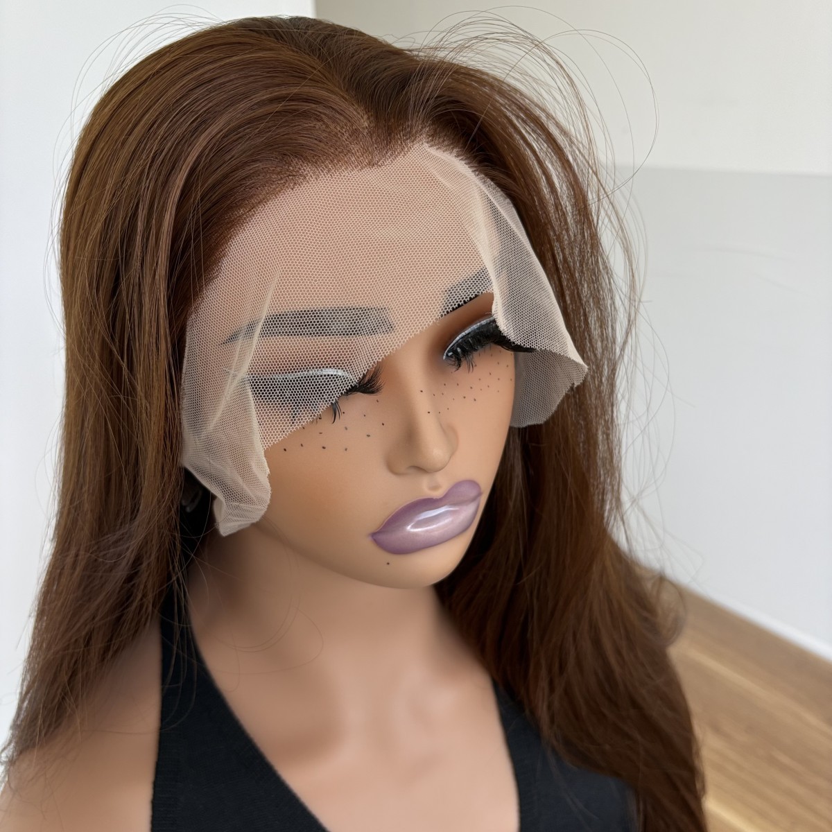 Dark brown Frontal Lace Wigs Long Straight Women Heat Resistant Hair