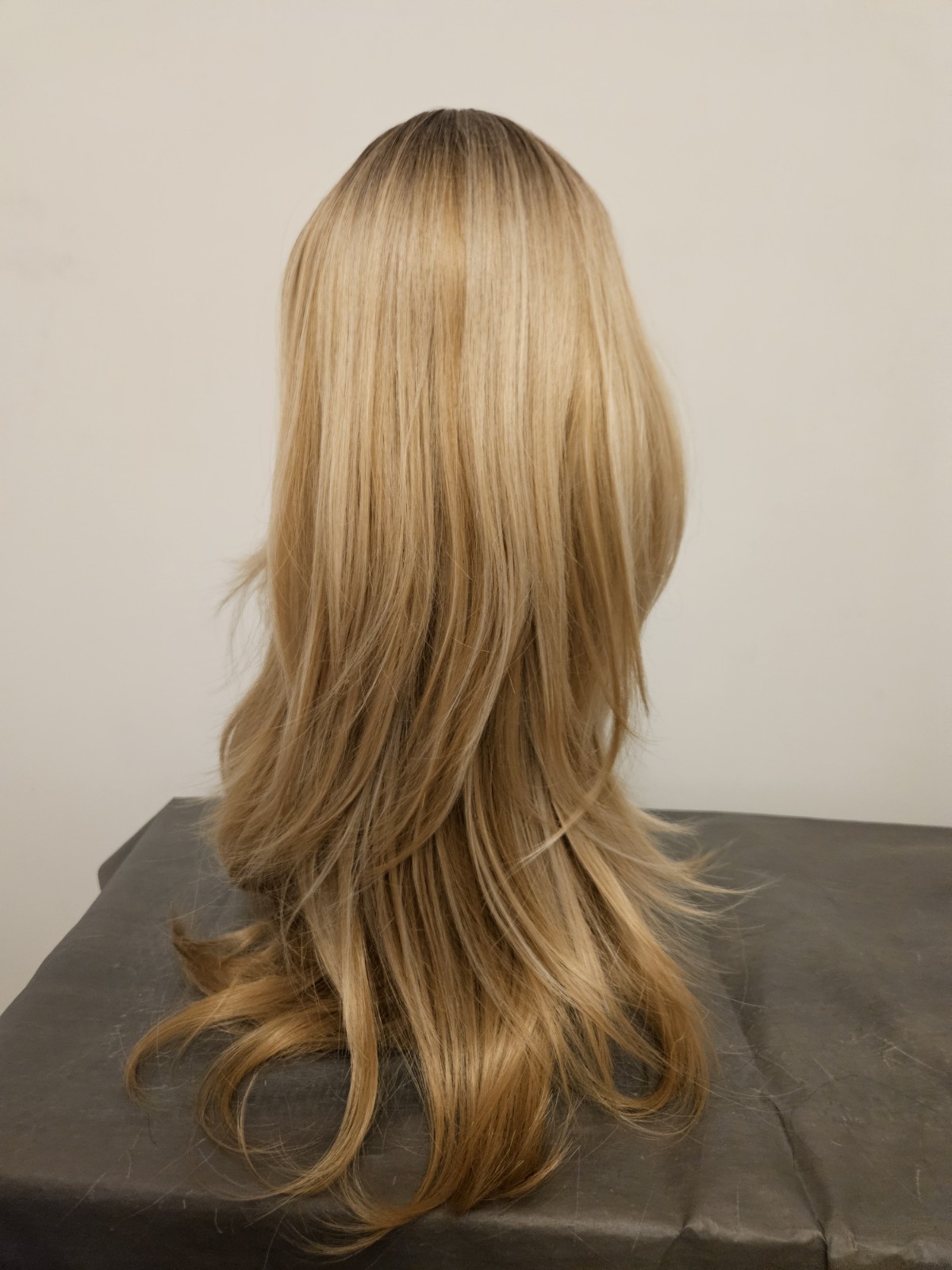 New Medium Ombre BLONDE Straight Layered Long Hair Wig With BANGS