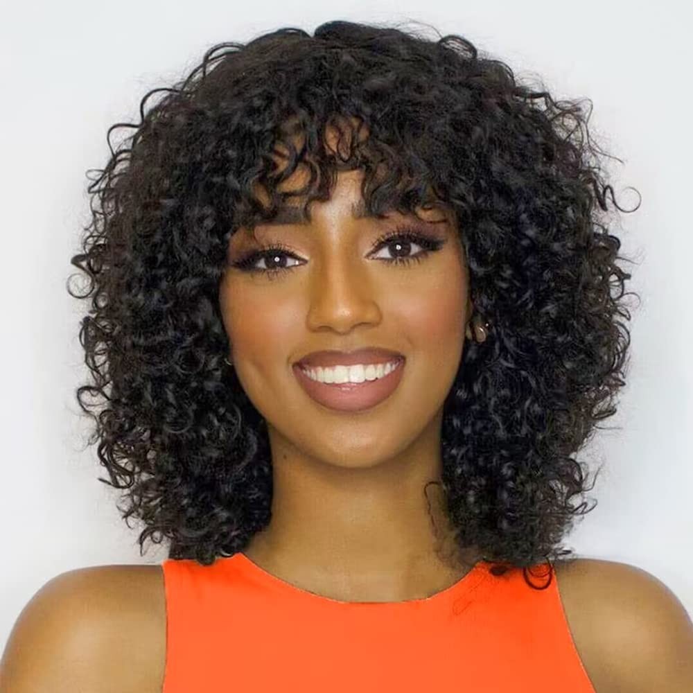 Curly bob wig 2×1 Lace Front Wigs Human Hair Wigs with Bangs for Black Women