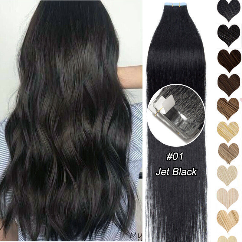 60PCS Tape in Russian Remy Thick Human Hair Extensions Skin Weft Straight 150g