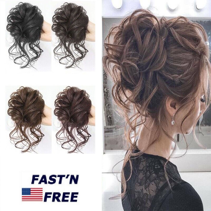 Curly Messy Bun Hair Piece Scrunchie Updo Thick Hair Extensions Real As Human US