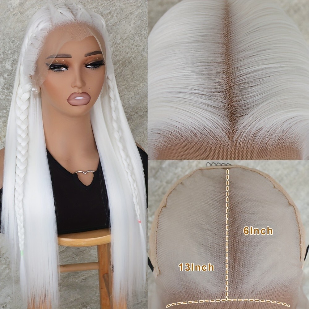 13×6 White Synthetic Lace Front Wigs Long Straight Hair Pre Plucked Glueless Wig