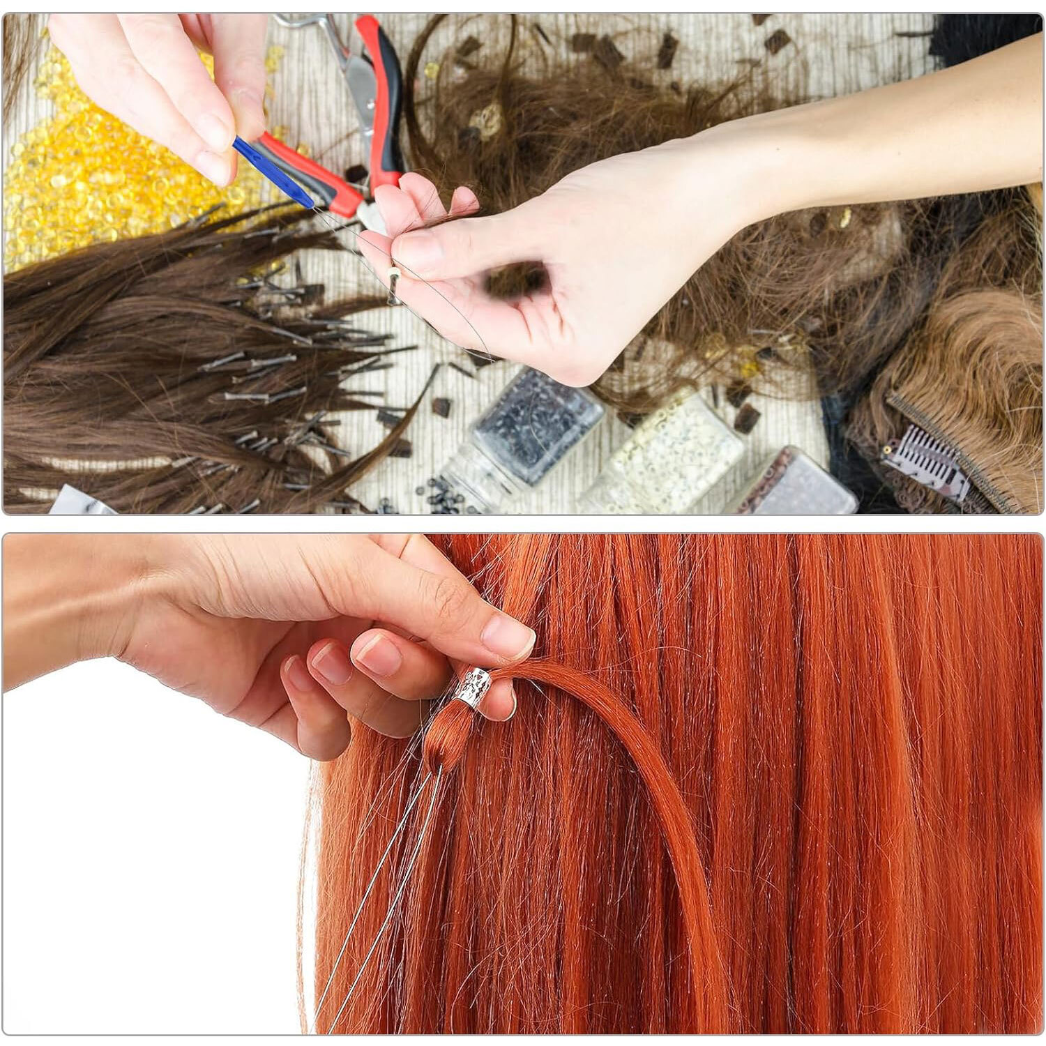 Nano Ring Loop Threader Pulling Tool Silicone Bead for Nano Bead Hair Extensions
