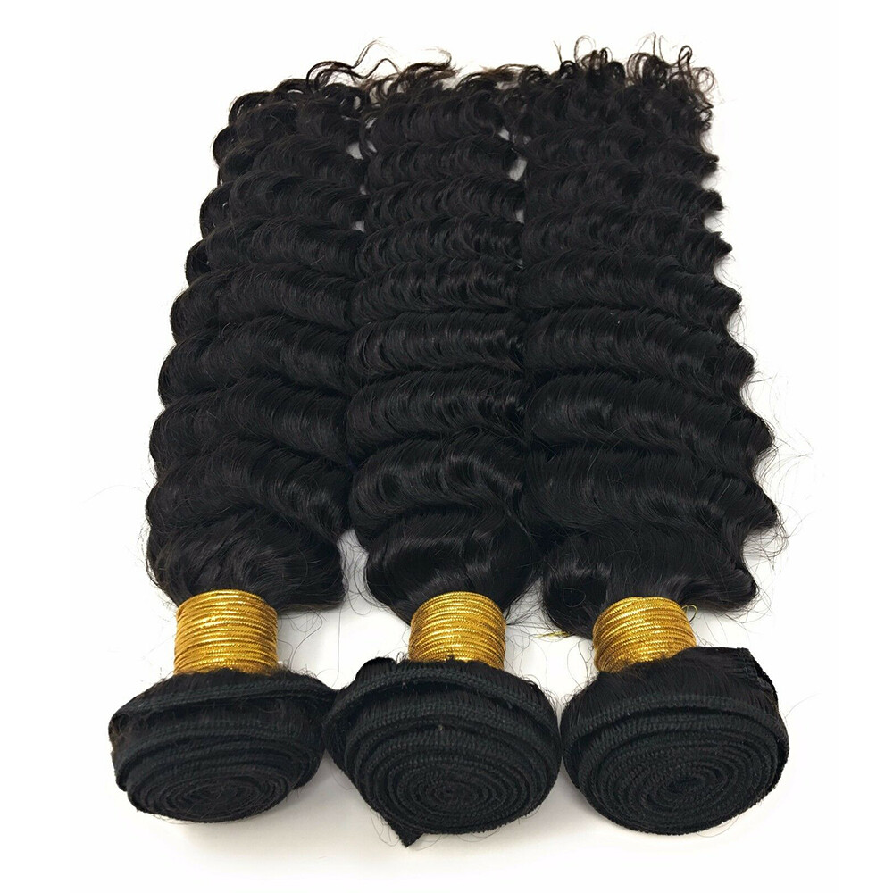 Deep Wave Black Color 1B Brazilian 100 Human Virgin Hair Weave 1 or 3 Bundles