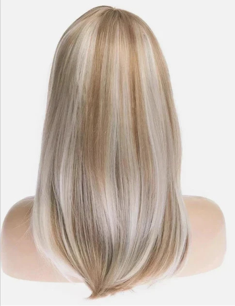 100% Human Hair Fashion Charm Women’s Long Brown Mix Blond Straight Wigs 20 In