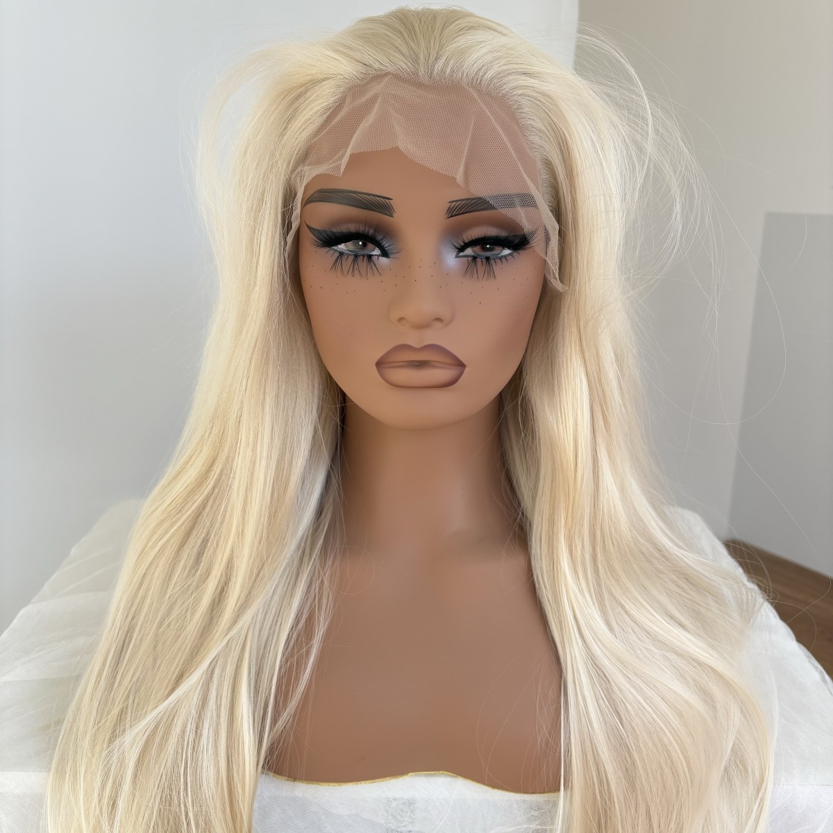 Soft Lace Frontal Wig Natural Long Straight Heat Resistant Hair Platinum blonde