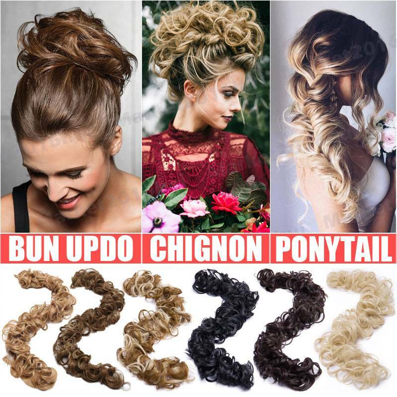 LARGE Curly Updo Messy Bun Hair Piece Scrunchie Real Long Wrap on Hair Extension