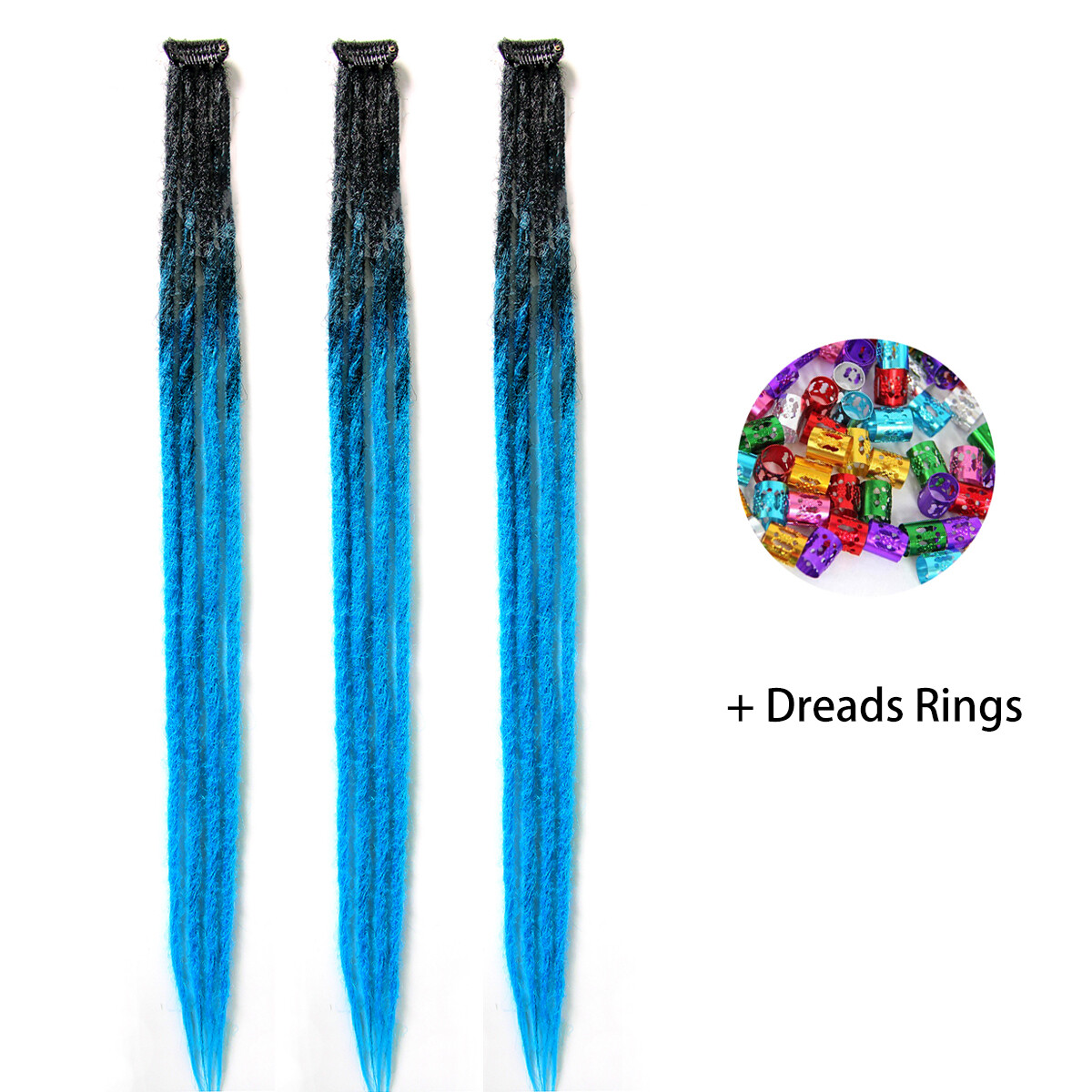 24″ Colorful Clip In Dreadlocks Extensions Thin Soft Dreads Locs w/ Dreads Beads