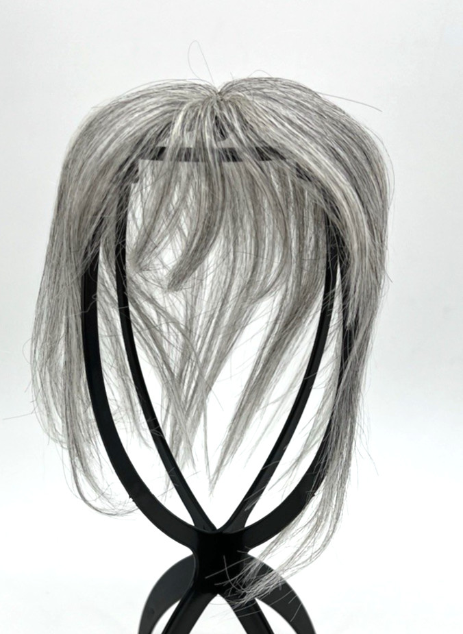 Light Gray Black Mix with Bangs 100% Human Hair 10in Women Hair Topper