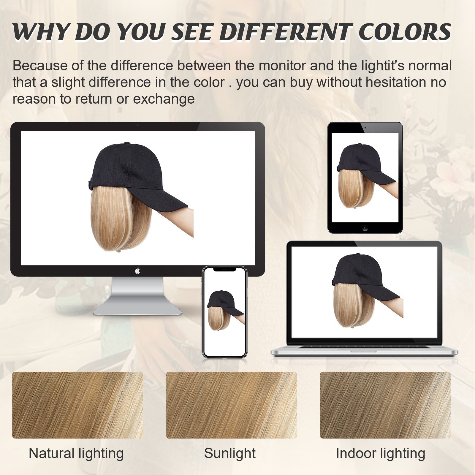 Instant Style 6″ Straight Cap Wig | Adjustable Baseball Hat with Attached Hair