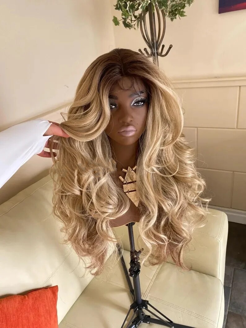 Ash Blonde Long Curly Wigs for Women 100% Human Hair Blonde Lace Front Wigs