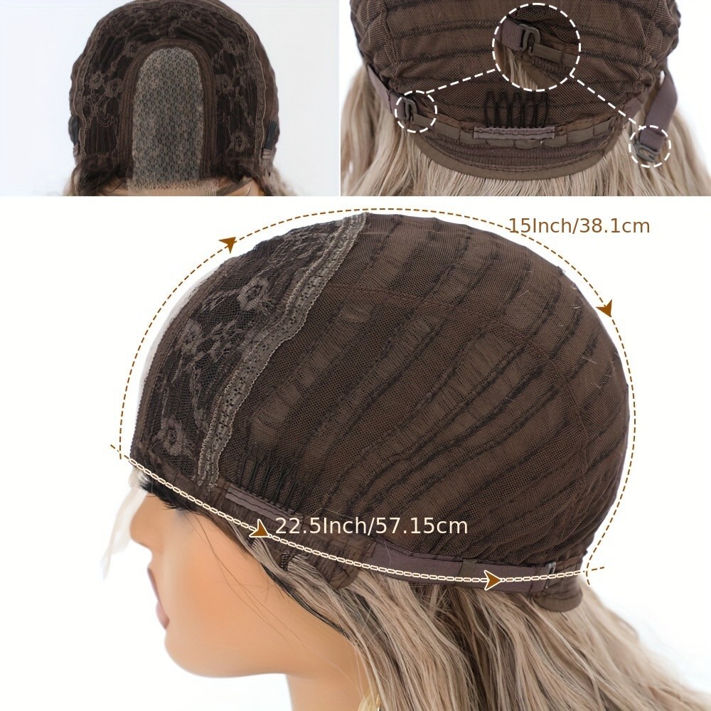 Brown Blonde Ombre Hair Heat Resistant Synthetic No Lace Wigs Full Bangs Women