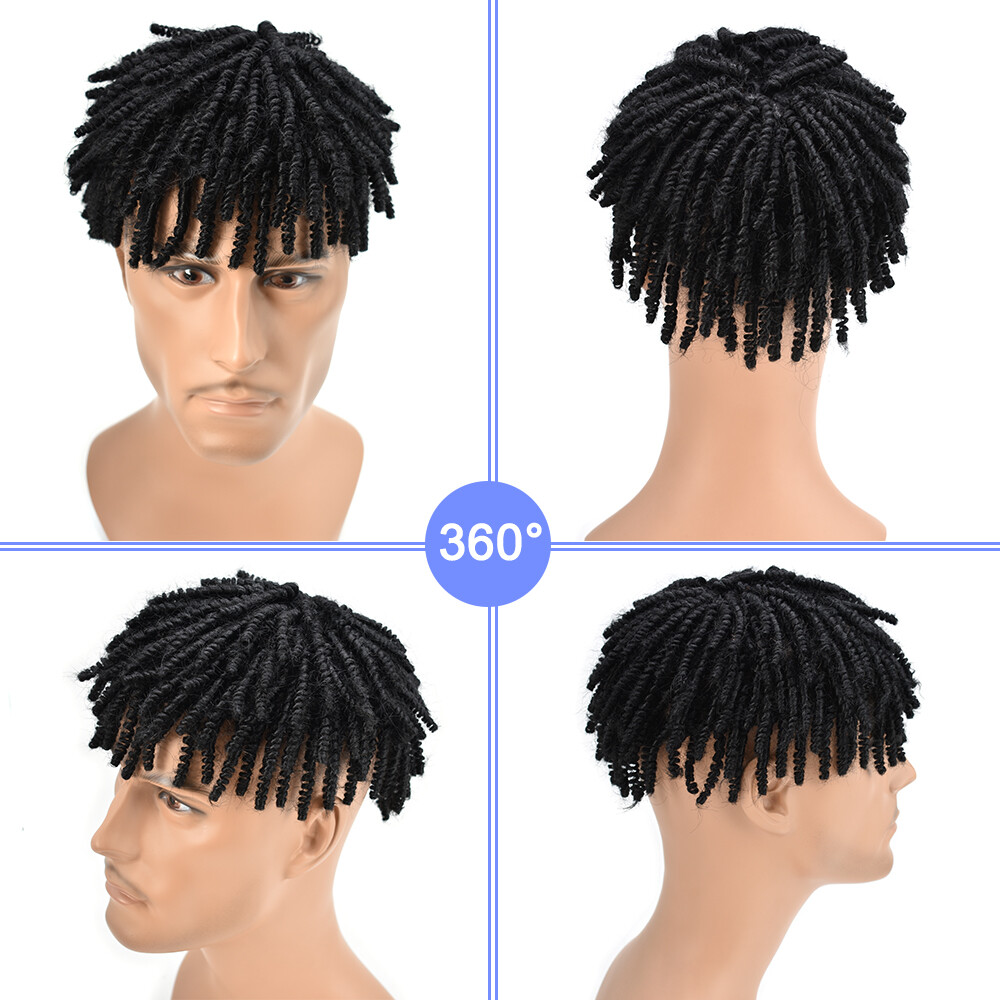 Afro Kinky Twist Crochet Braids Hair for Men Human Hair Piece System Mens Wigs