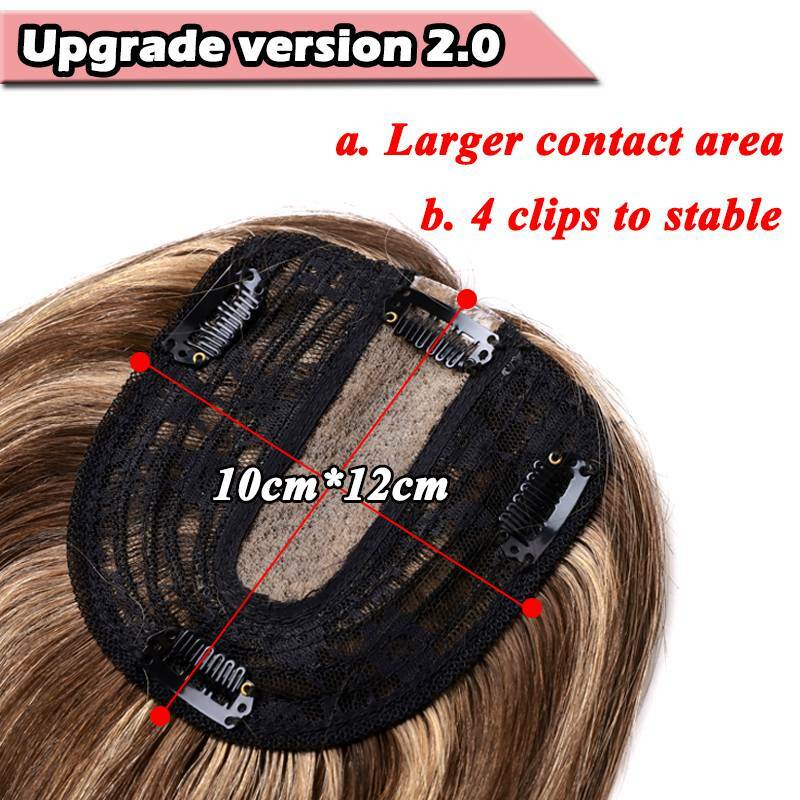 Mono Base 100% Remy Human Hair Topper With Bangs Clip In Top Hairpiece For Women