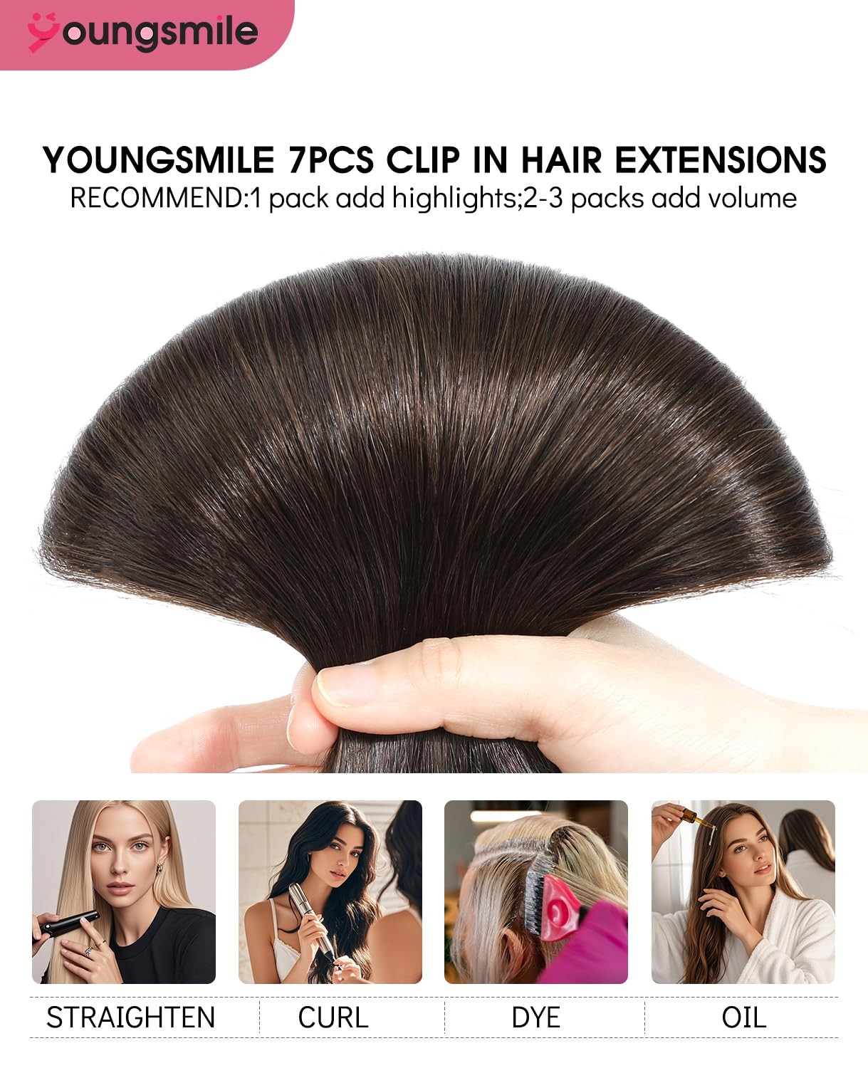 Youngsmile Clip In Hair Extensions Real Human Hair 14 Inch 7Pcs 140G Color 2