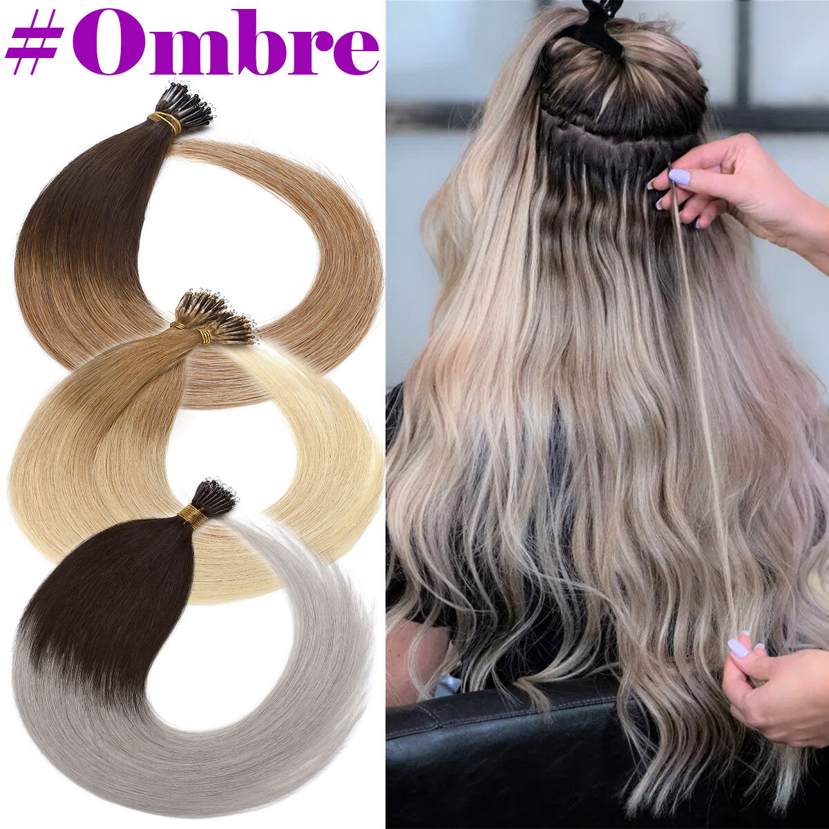 Russian Remy Nano Ring Tips Human Hair Extensions Thick 200S Full Head Highlight