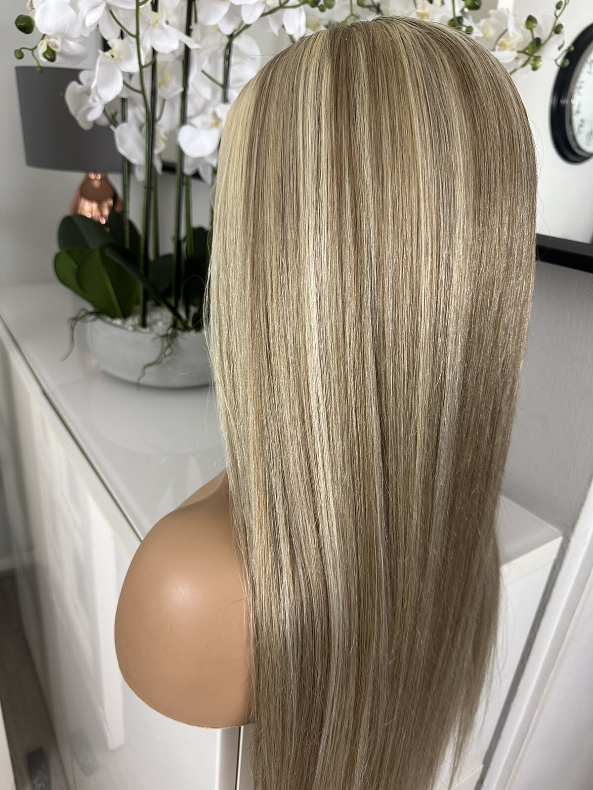Balayage Highlight Biscuit Blonde 28” 100% Human Straight Long Hair Wig