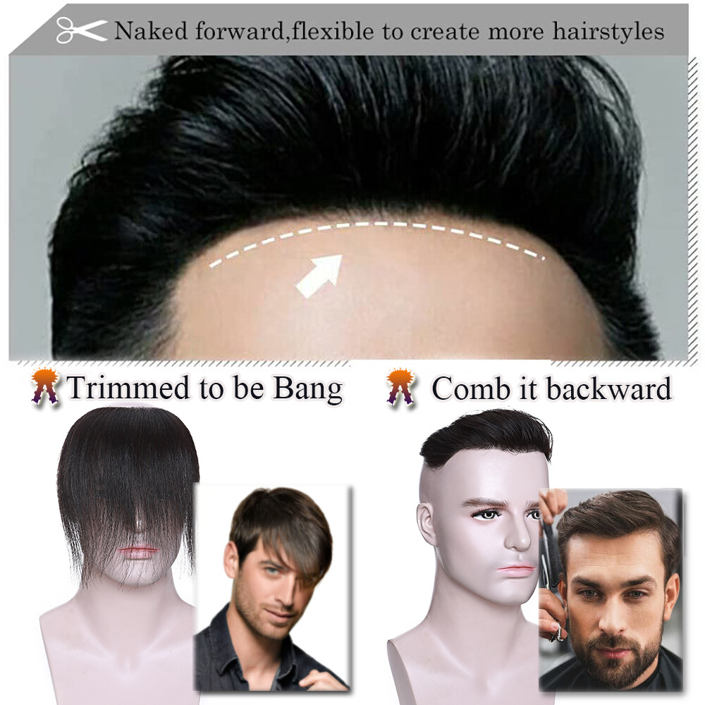 Natural Forehead Hairline Thin Skin PU Toupee Topper Men Human Hair Hairpiece 9A