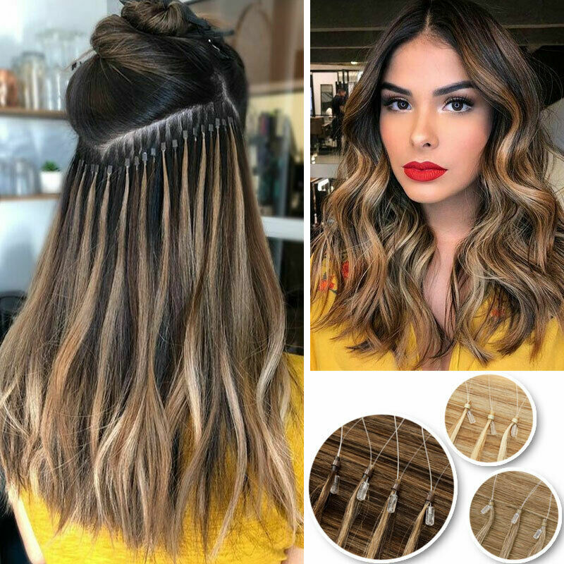 Micro Ring Loop Human Hair Extensions Micro Beads Link Remy Hair Colored 16-26in