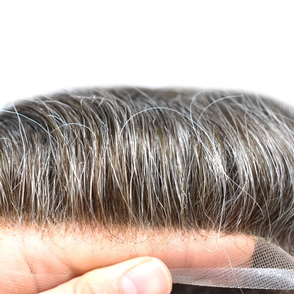 French Lace Front Toupee Human Hairpiece Bleached Knots Natural Hairline