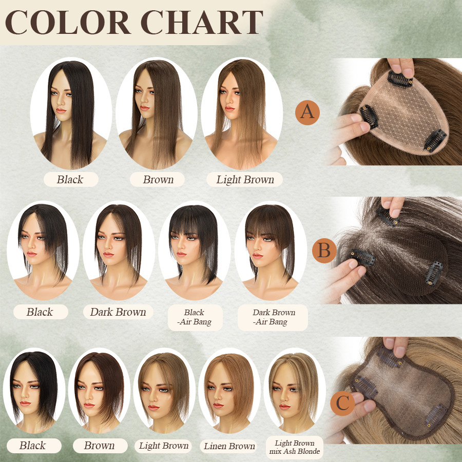 100% Real Human Hair Toppers Toupee Hairpieces Fluffy Breathable Invisible Base