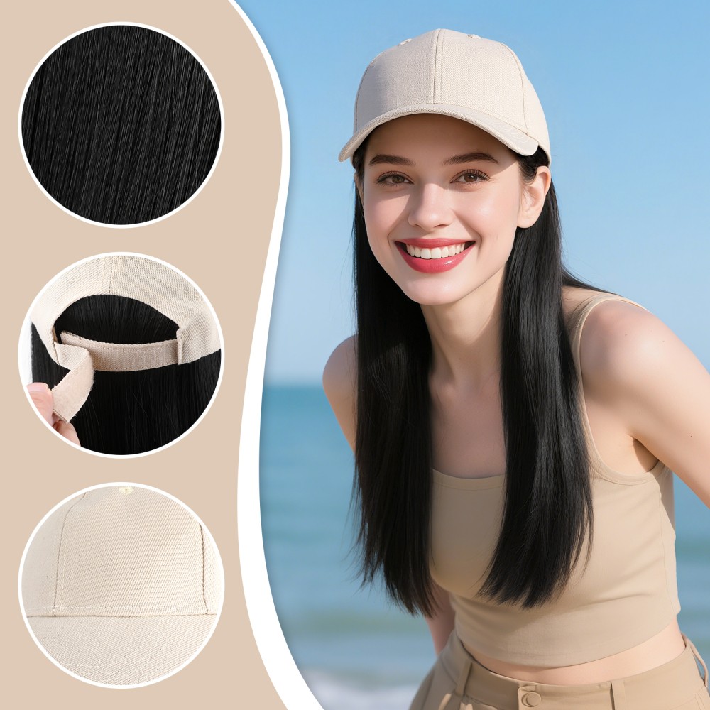 12inch Women Long Straight Wig Baseball Hat With Synthetic Hair Baseball Cap Wig