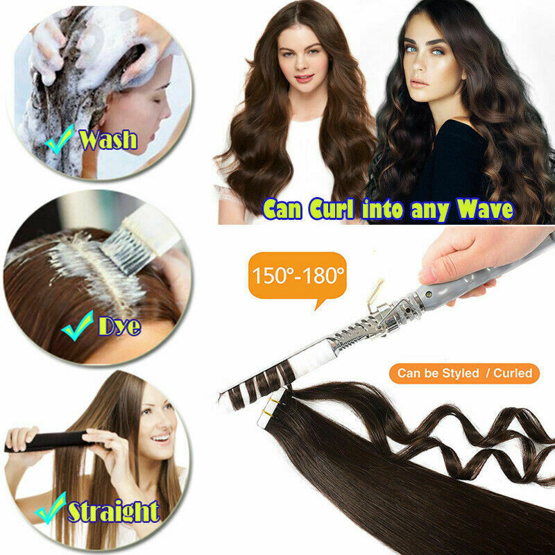 Tape In Real Human Hair Extensions Invisible Glue Skin Wefts Full Head Remy Hair
