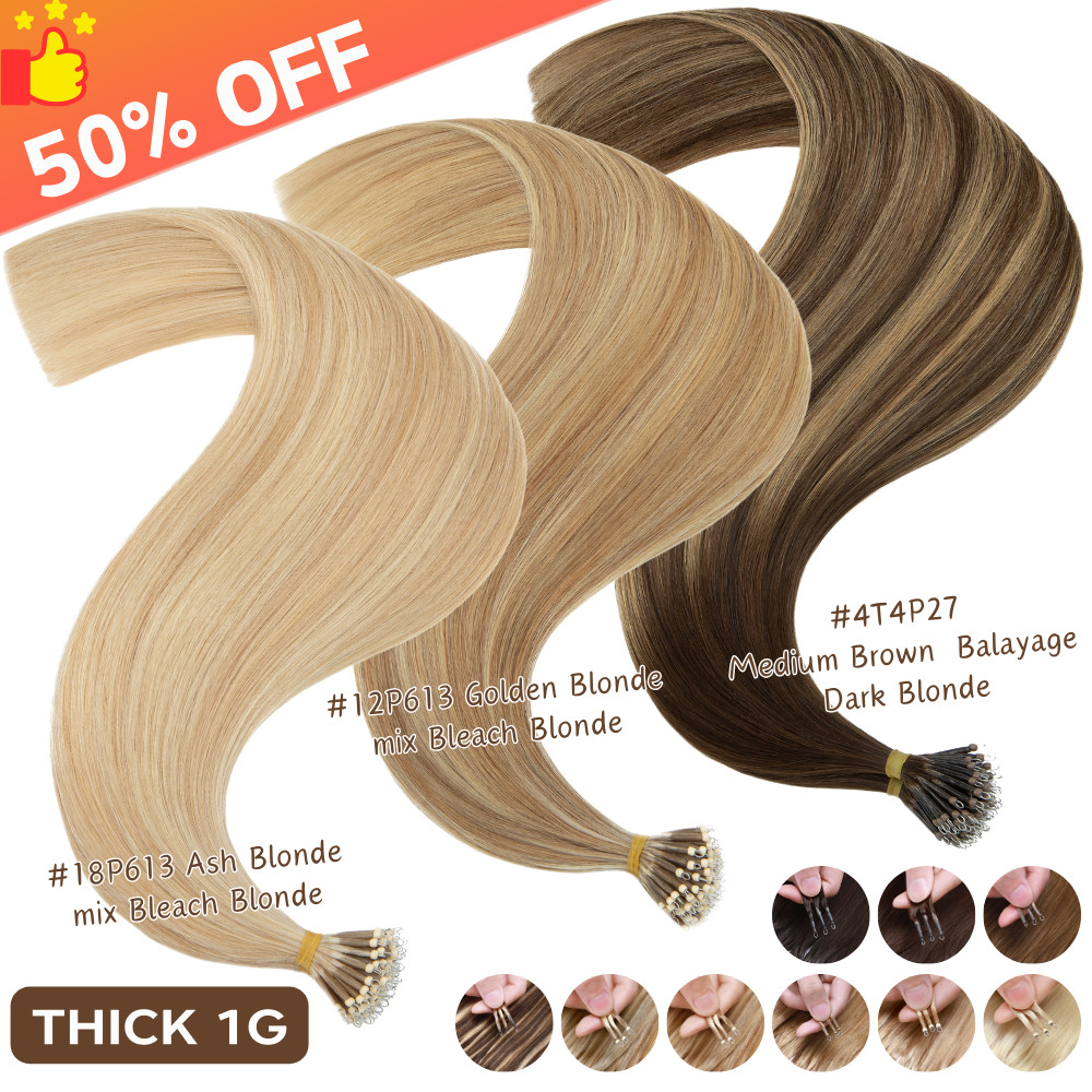 50g-100g Nano Ring Loop Micro Bead Tip Real Human Remy Hair Extensions Full Head