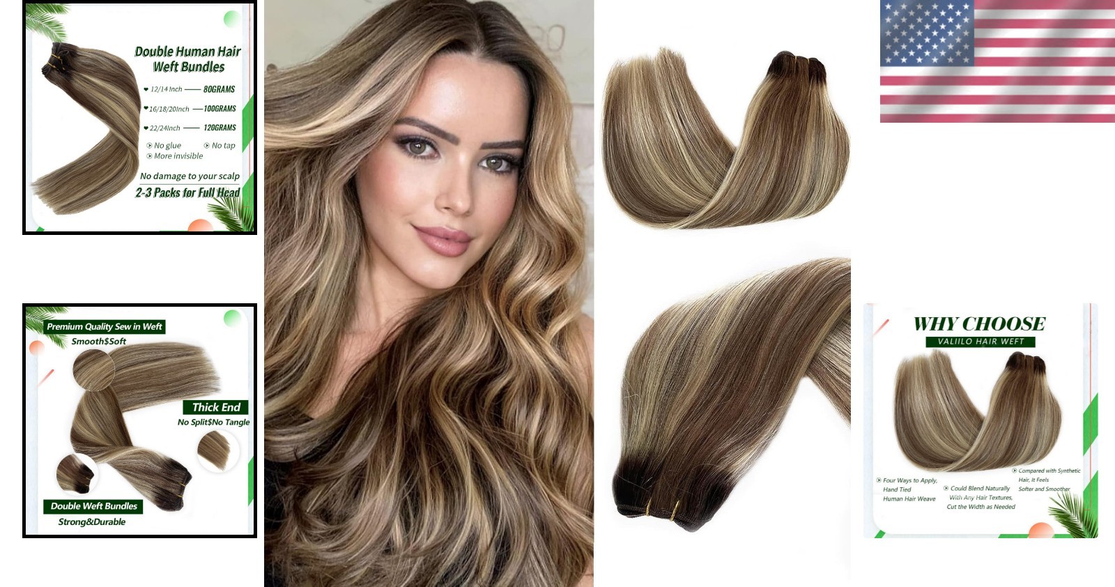 Luxury 12 Inch Ombre Human Hair Extensions with Ash Brown & Blonde Highlights