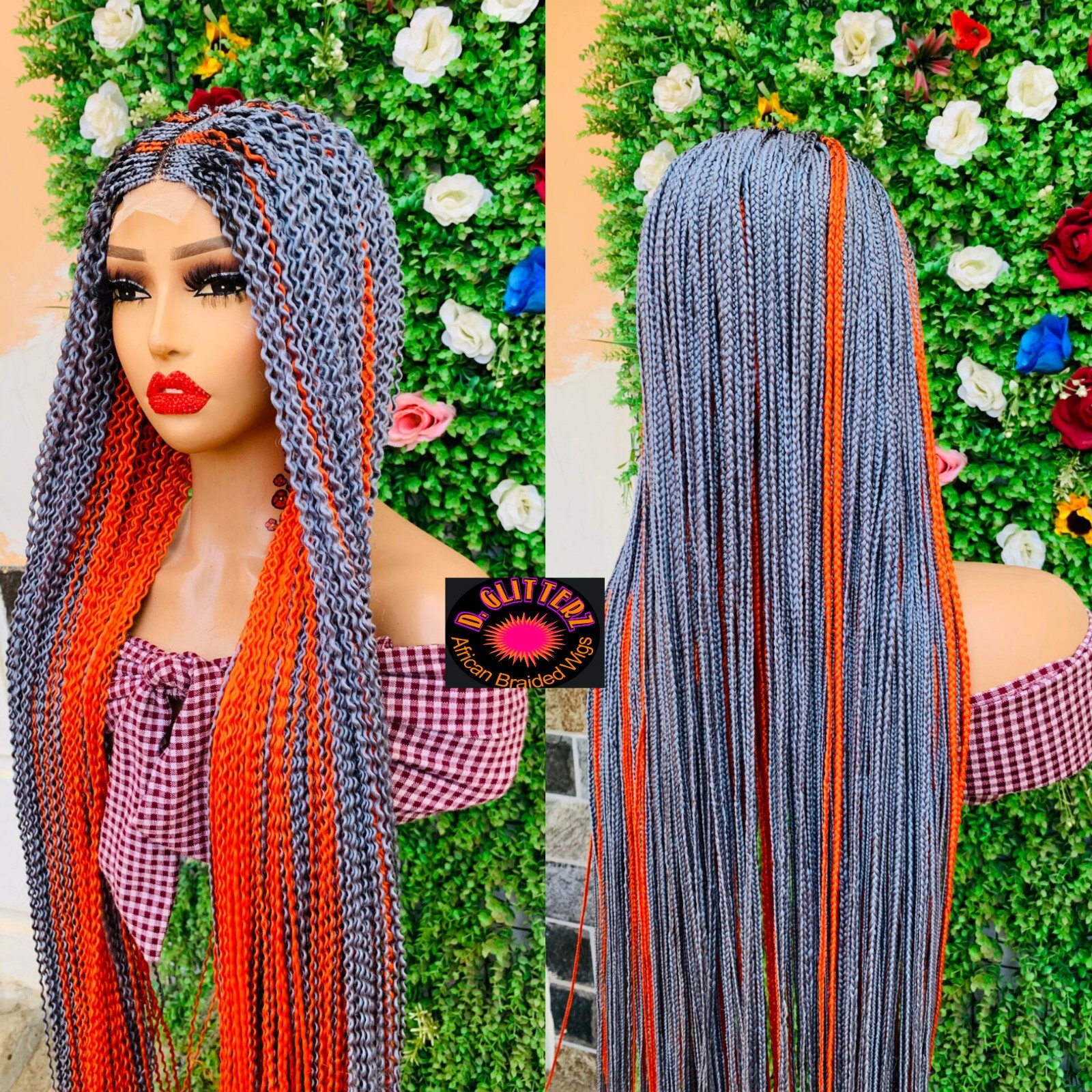 WATERMELON BRAIDED WIGS ON 2*4 LACE CLOSURE 42″