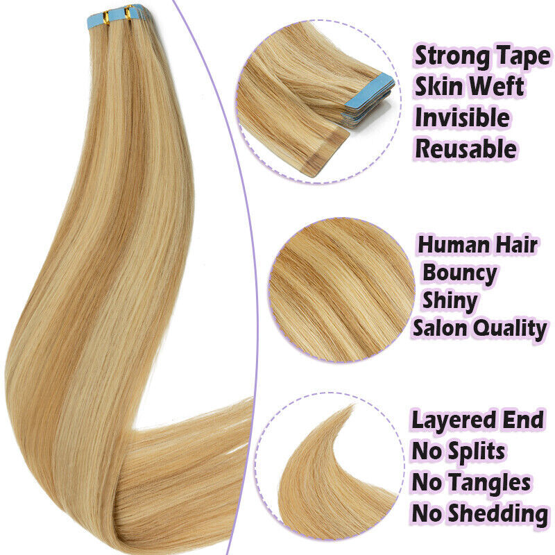 Bleach White Tape In 150G Remy Human Hair Extension Thick Skin Weft Double Drawn