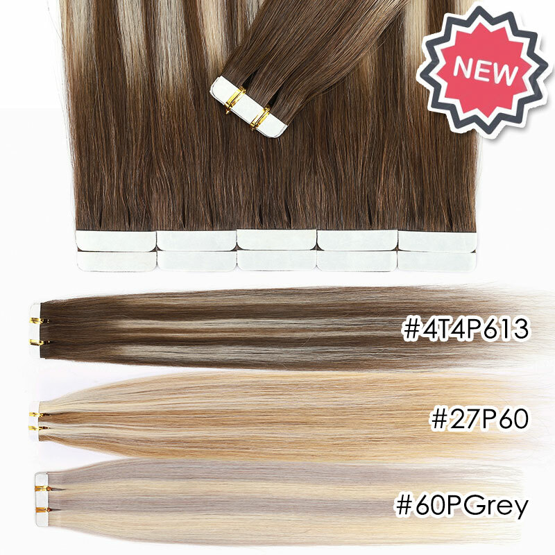 Thick 20-60pcs Tape In Remy Human Hair Extensions Skin Weft FULL HEAD BALAYAGE w