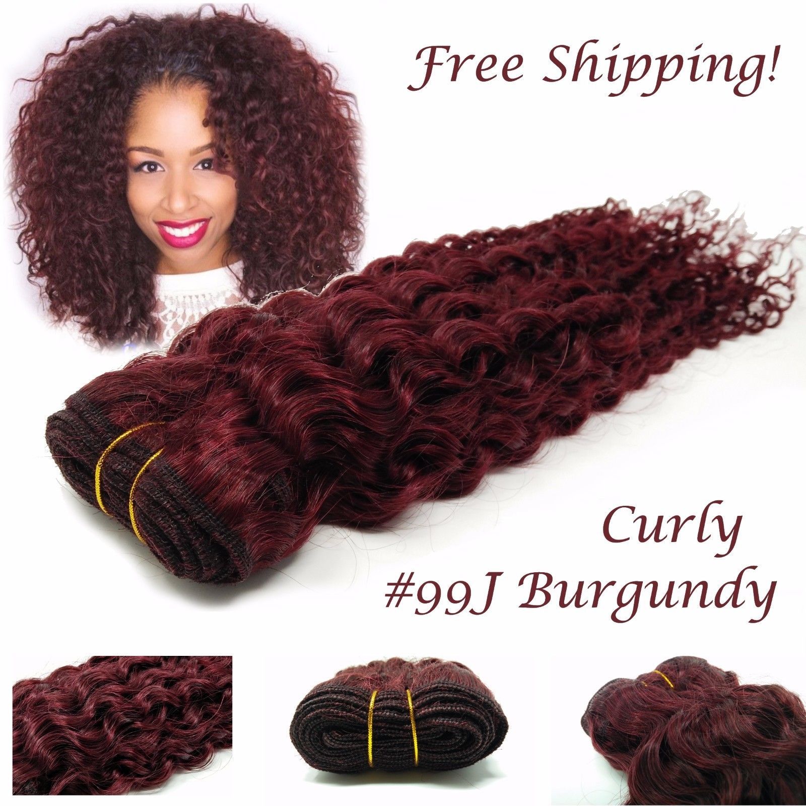 Burgundy Jerry Curl Curly Sew In Hair Weave Extension 100 Human Ali Bundle