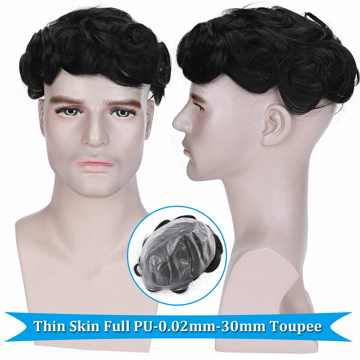 Men 100% Human Hair Replacement System Hairpiece Skin PU Base Toupee Black/Brown