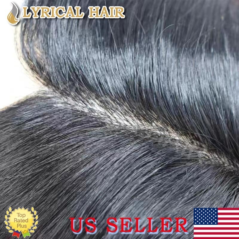 US Full PU Mens Toupee Human Hair Replacement System Durable Thin Skin Hairpiece