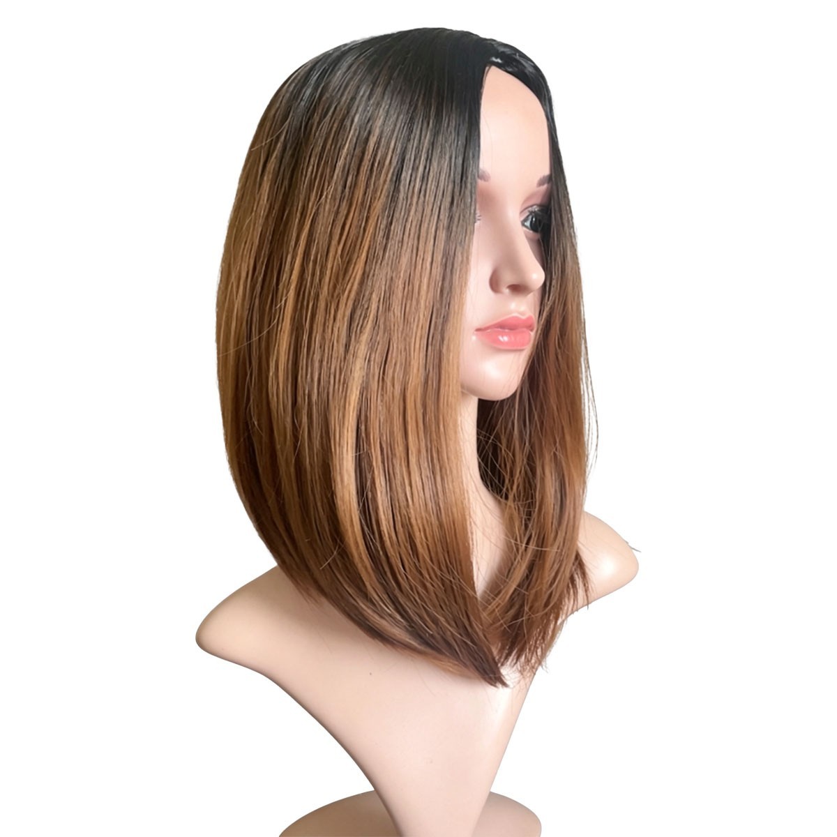 Black Ombre Brown Long Synthetic Hair Wig for Women Party Natural Middle Part Wi