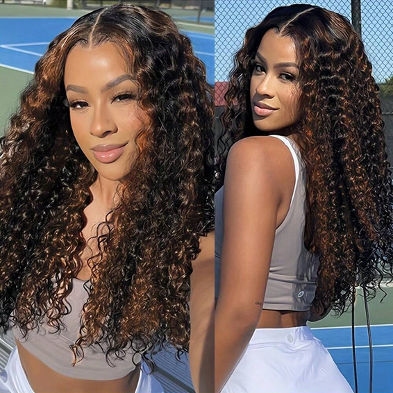 13×4 Water Wave 250% Density Ombre 1B/30 Transparent Lace Wigs Human Hair