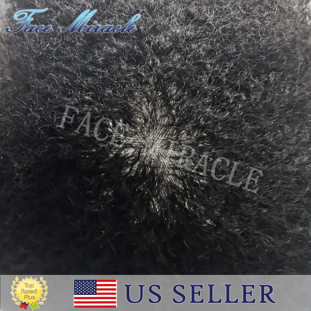 Afro Curl Toupee for Black Men Full PU Human Hair System Kinky Curly Hair Units