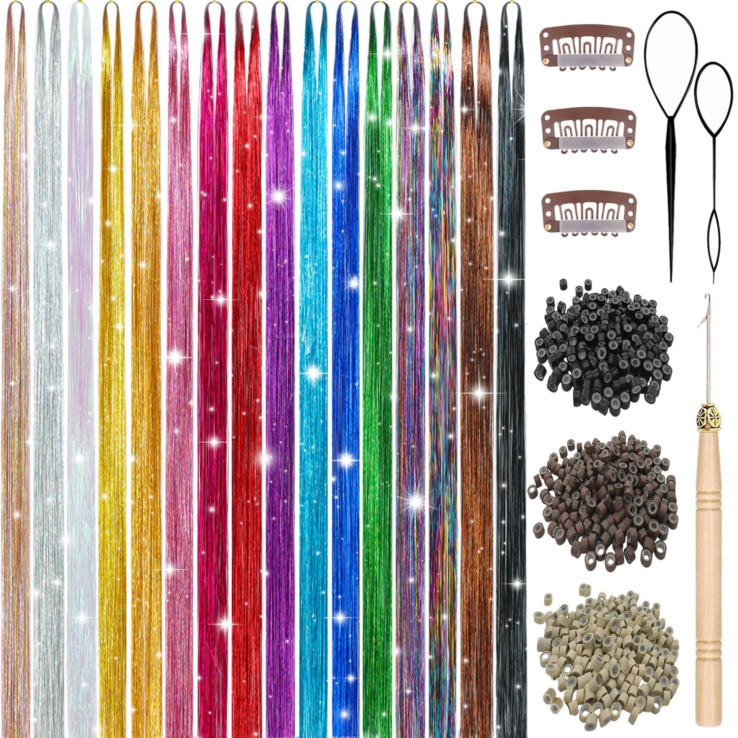 Kit de oropel para el cabello, 16 colores, 7200 mechones de oropel brillante