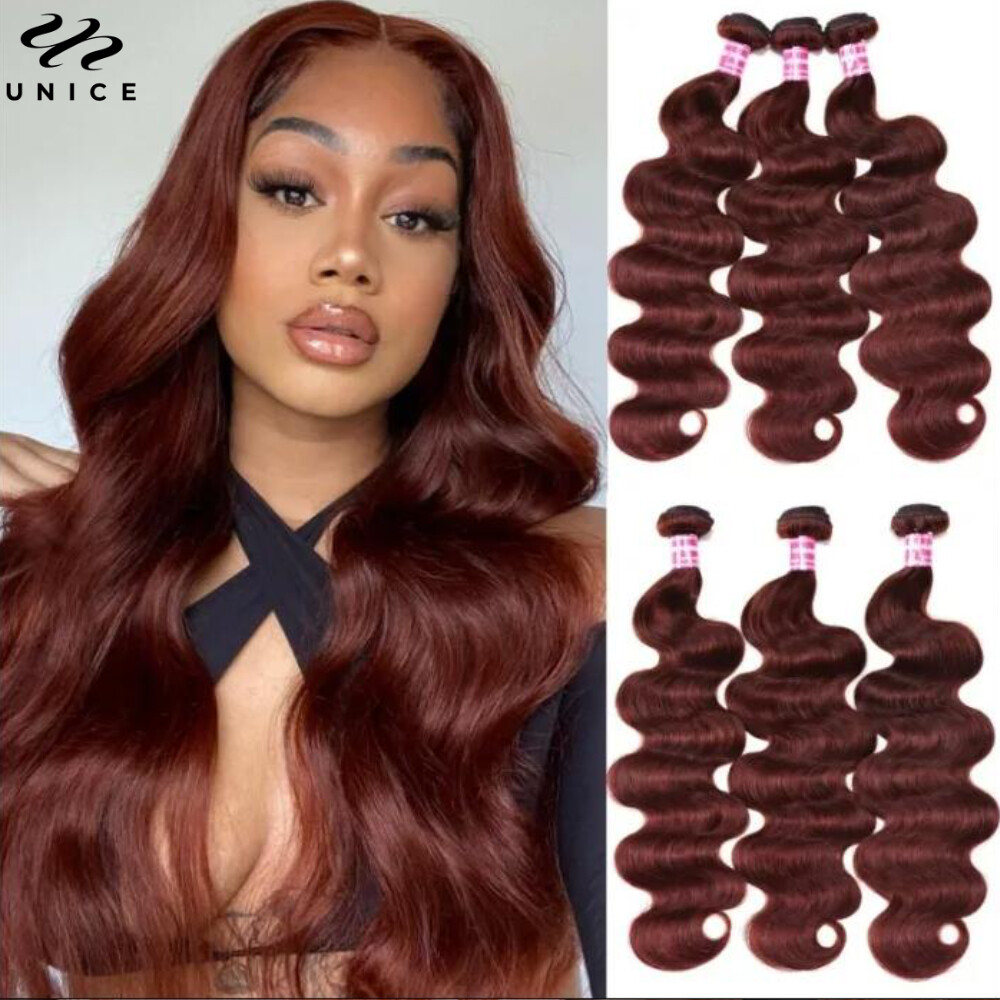 UNice Indian Reddish Brown Body Wave 3 Bundles Human Hair Extensions Weaves Weft