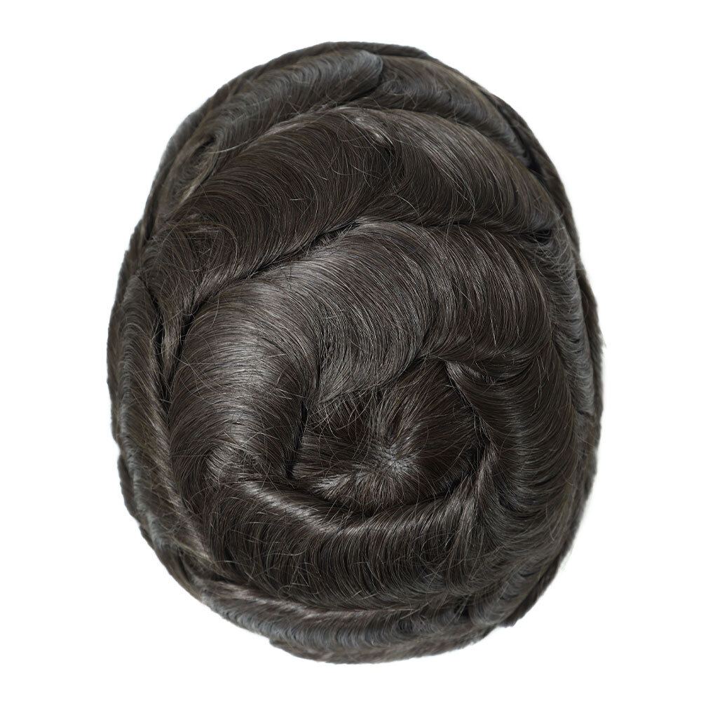 Mens Toupee Human Hair Systems Full Poly Thin Skin Hair Piece Replacement System