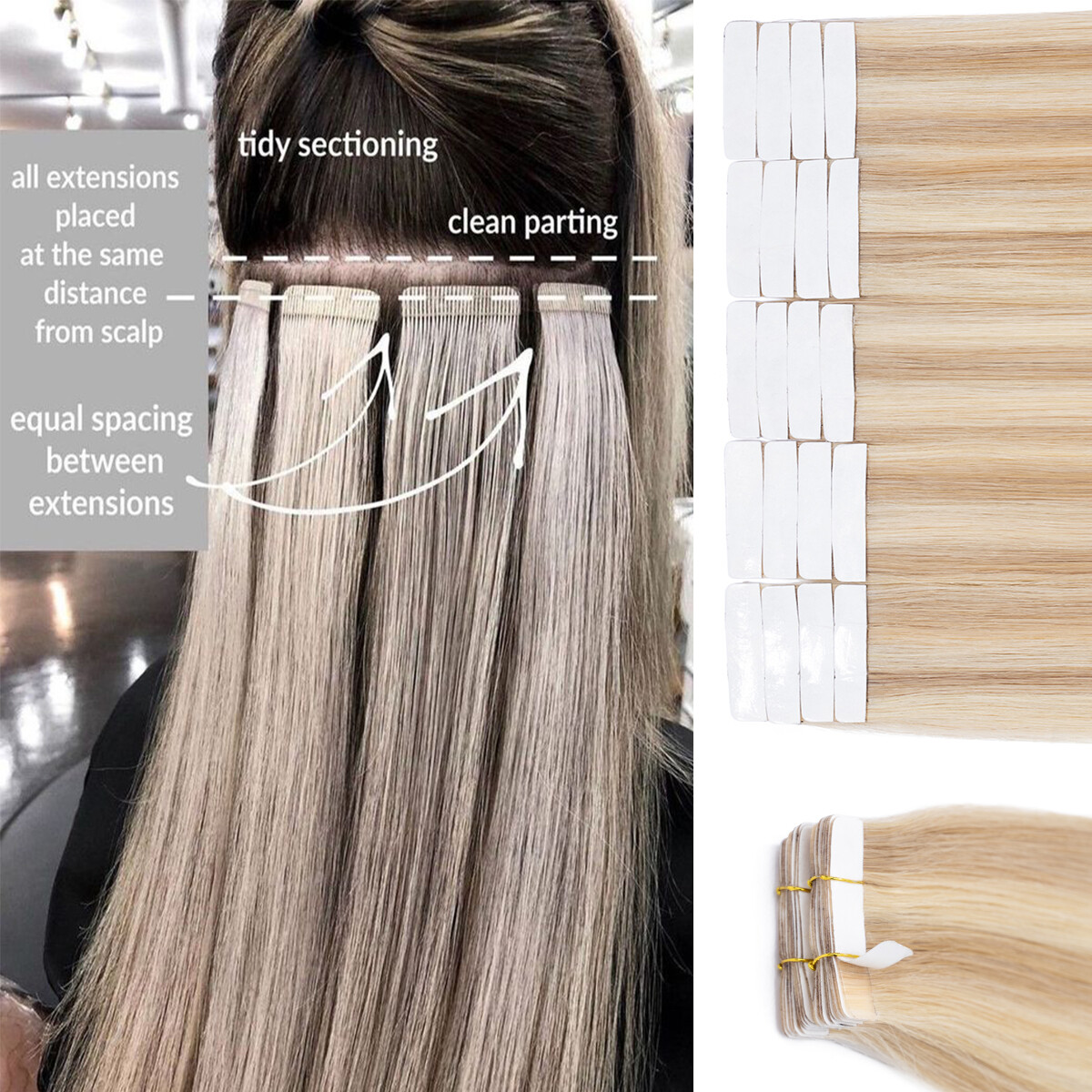 CLEARANCE Tape In Remy Human Hair Extensions Skin Weft Full Head Ombre Invisible
