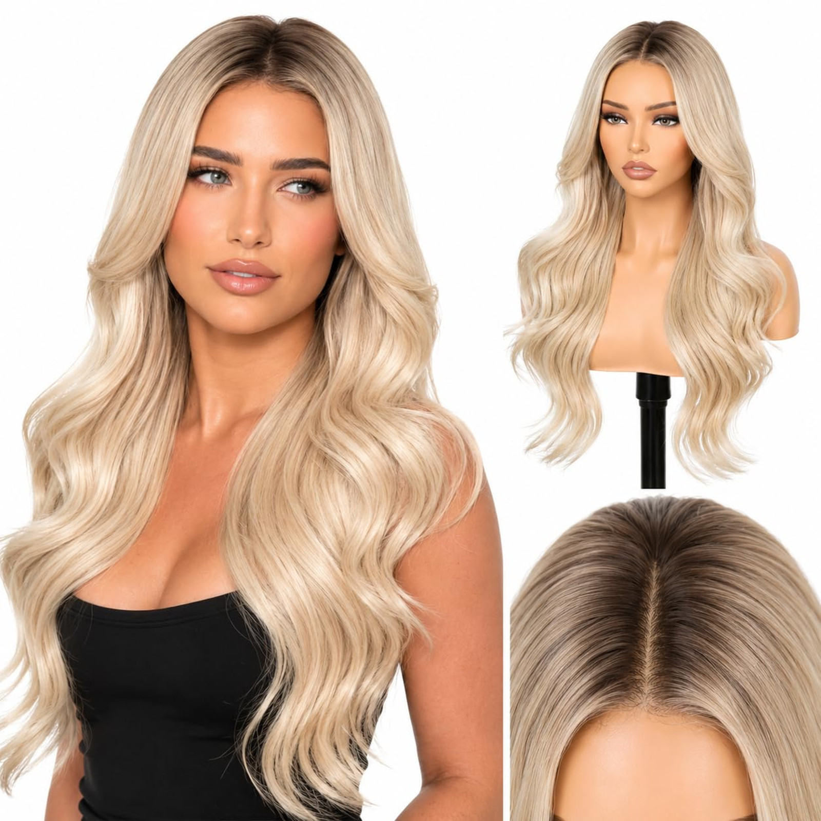 24 Inch Ombre Blonde Synthetic Lace Front Wig Ash Blonde 4×6 HD Pre Plucked