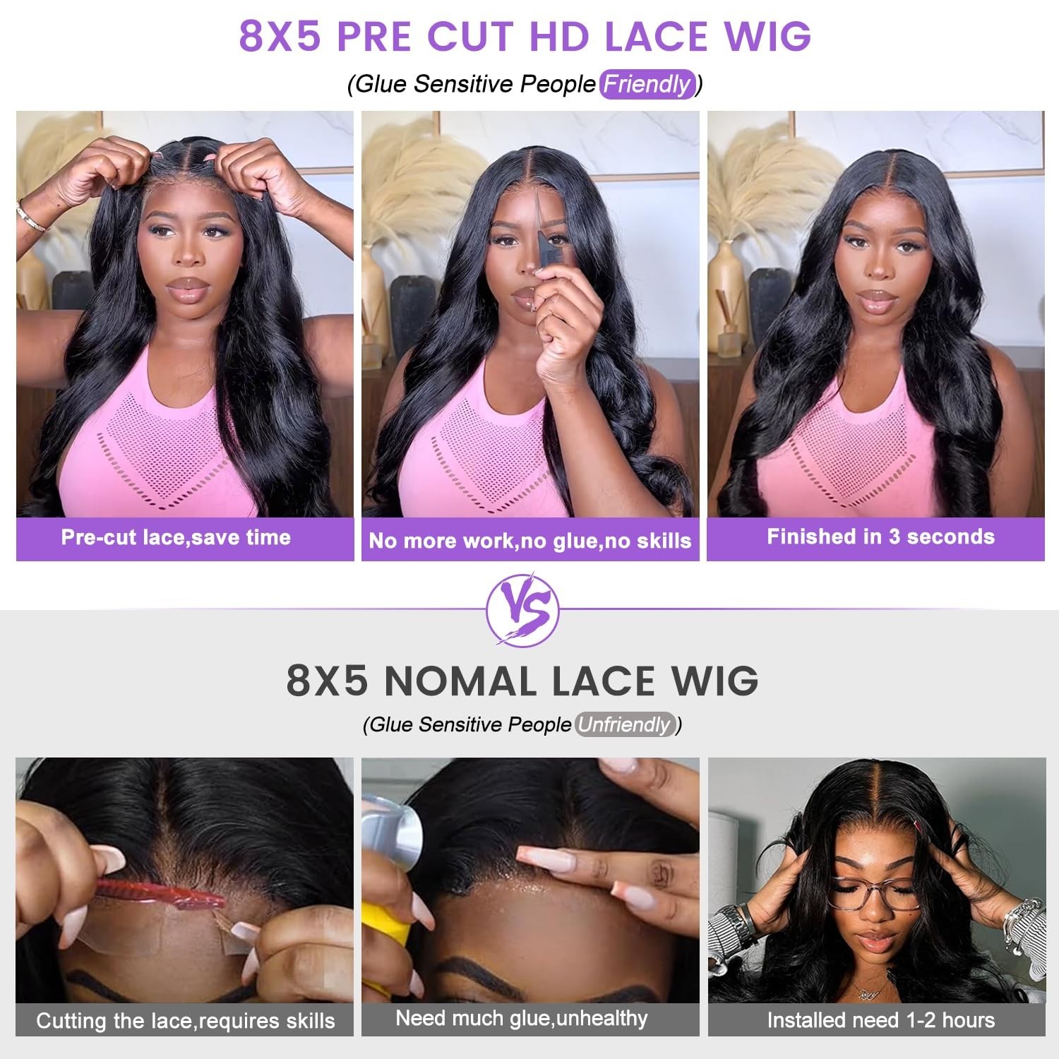 Glueless Lace Front Wig 32″ Body Wave, 180% Density, HD Lace, Pre-Cut for Beginn