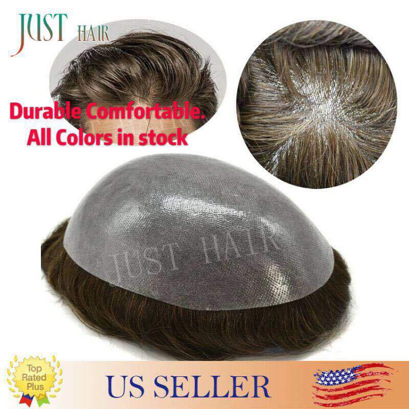 Mens Hair Replacement System All Poly Skin Men Toupee Hairpieces Human Hair Wigs